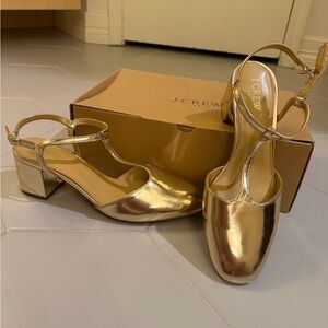 BNIB J. Crew Gold Metallic T-Strap Heels (Size 9.5)